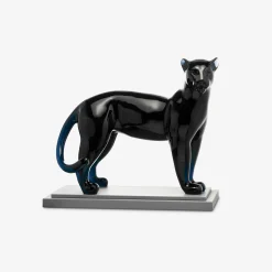 Animal & Prestige Sculptures|Baccarat Large Panther Sculpture Midnight Blue
