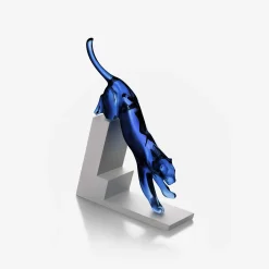 Animal & Prestige Sculptures|Baccarat Panther the Leap Sculpture Midnight Blue